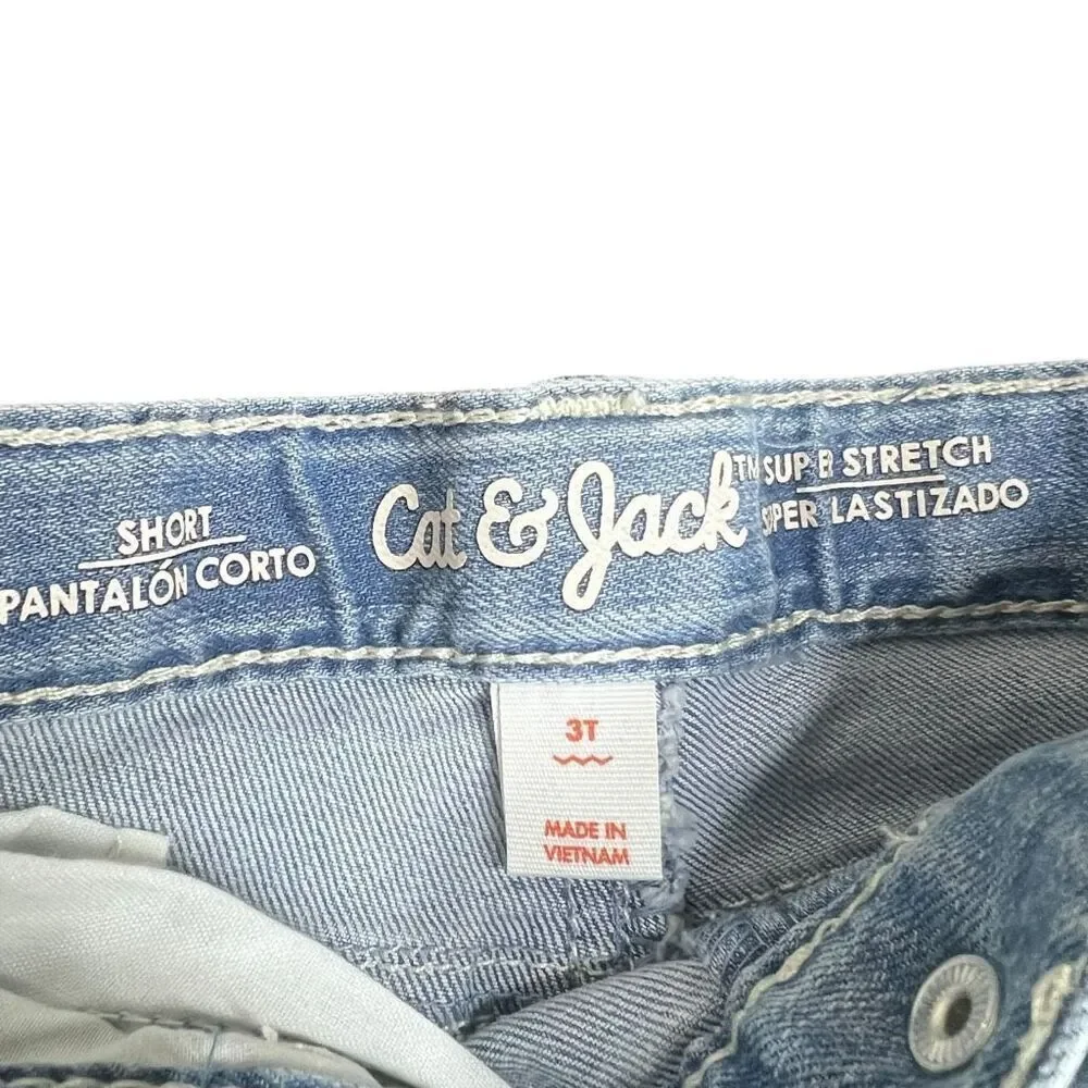 NEW Cat & Jack Super Stretch Denim Shorts with Lace Trim Adjustable Waist 3T